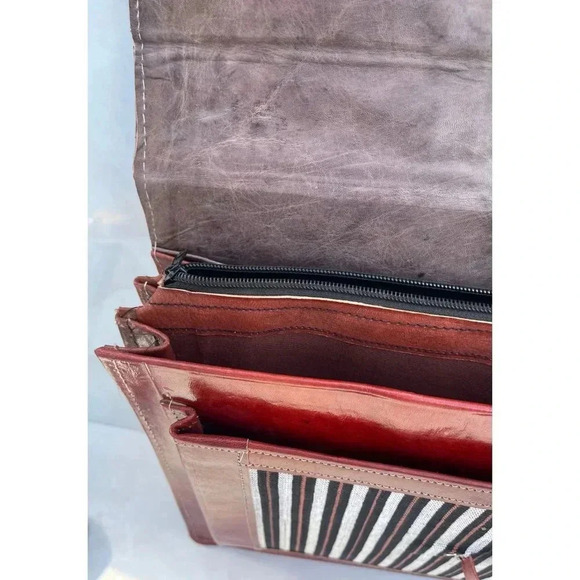 Leather Professional Mens Briefcase Case Document Bag Handbag Brown 16x12 - Picture 12 of 14